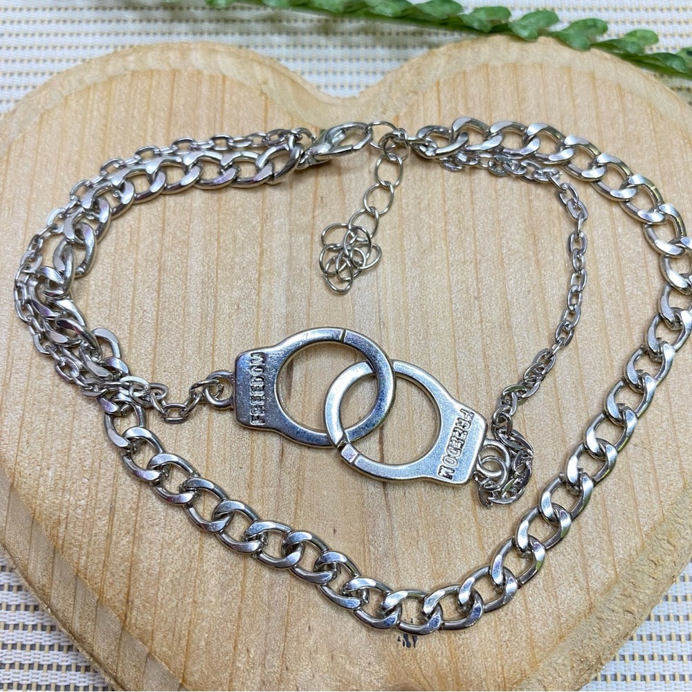 Freedom Handcuff Bracelet Silvertone Adjustable